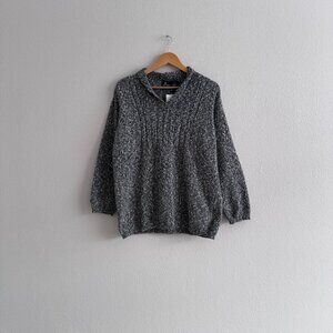 Vintage Heathered Grey Liz Claiborne Notch V Neck Knit Sweater - Petite Large
